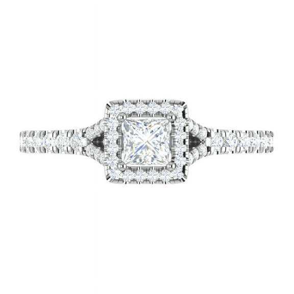 Sterling Silver Classic Princess-Cut Moissanite White Gold Ring Women 