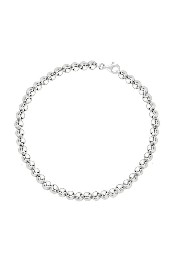 Sterling Silver Classic Shiny Rounded Beads Beaded Link Chain Wrist Bracelet or Necklace (10mm)