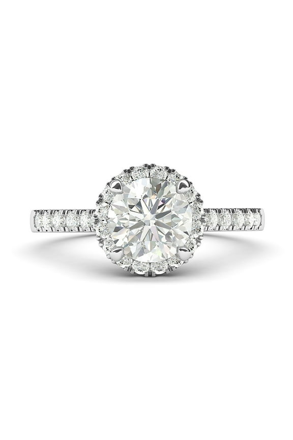 Sterling Silver Classic Simulated Round Brilliant Cut Diamond Halo Engagement Ring with Side Stones (6.5)