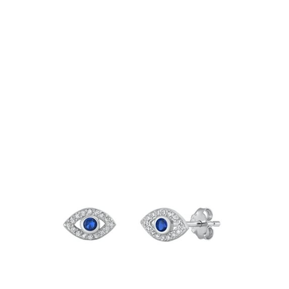 Sterling Silver Clear & Blue Simulated Sapphire Eye Earrings 925 New Jewelry Female Unisex