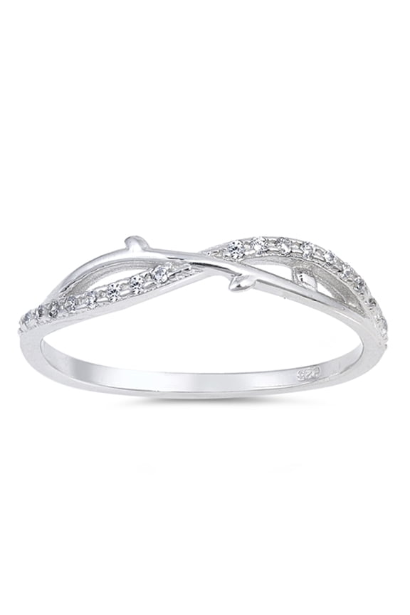 Sterling Silver Clear CZ Criss Cross Thorn Infinity Knot Promise Ring White 925 Female Size 4