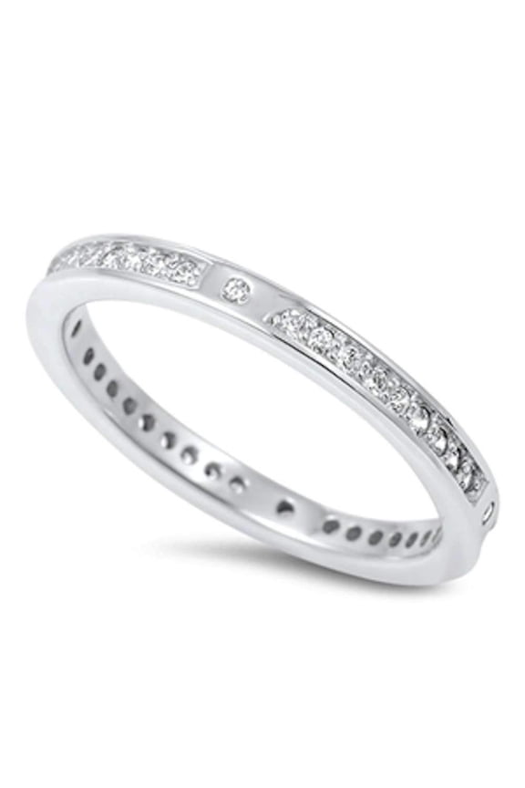 Sterling Silver Clear CZ Eternity Band Ring Size 6
