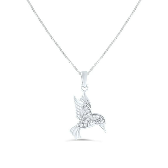Sterling Silver Clear CZ Hummingbird Necklace For Women Teens
