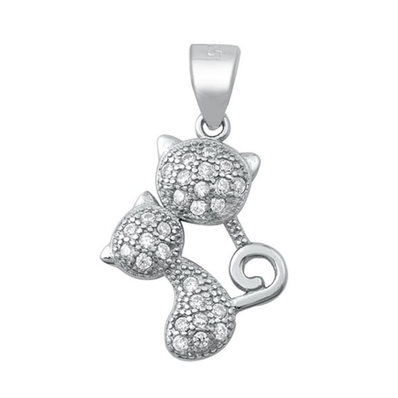 Sterling Silver Clear CZ Mama Cat Pendant Kitten Mother Family Charm 925 New Jewelry Female