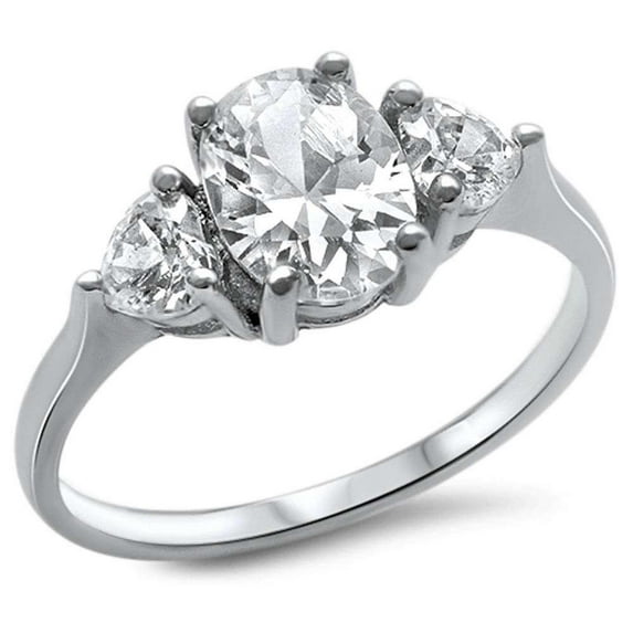 Sterling Silver Clear CZ Oval Heart Ring Size 4