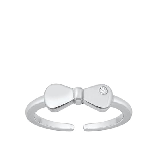 Sterling Silver Clear Cubic Zirconia Bow Toe Ring Midi Adjustable Band 925 New Jewelry Female Unisex