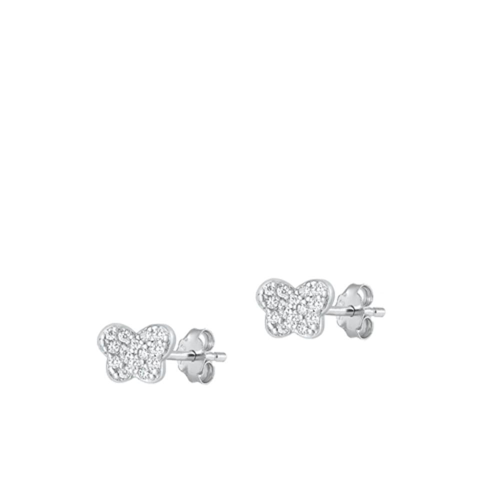 Sterling Silver Clear Cubic Zirconia Butterfly High Polished Stud Earrings .925 New Jewelry Female