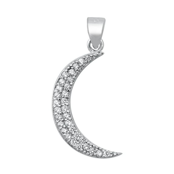 Sterling Silver Clear Cubic Zirconia Crescent Moon Pendant Cluster Mystic Boho Charm Jewelry Female