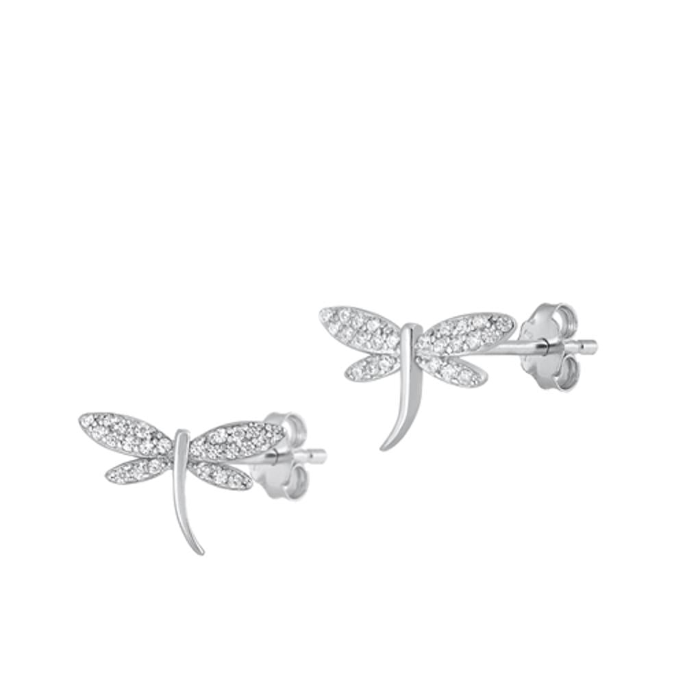 Sterling Silver Clear Cubic Zirconia Dragonfly Earrings 925 New Jewelry Female Unisex