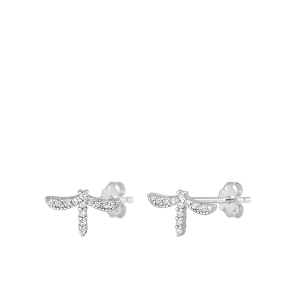 Sterling Silver Clear Cubic Zirconia Dragonfly Earrings 925 New Jewelry Female Unisex