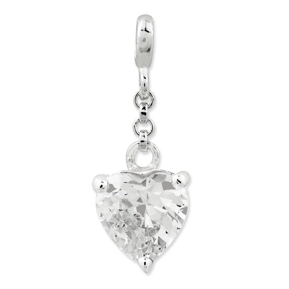 Sterling Silver Clear Cubic Zirconia Heart 1/2in Dangle Enhancer