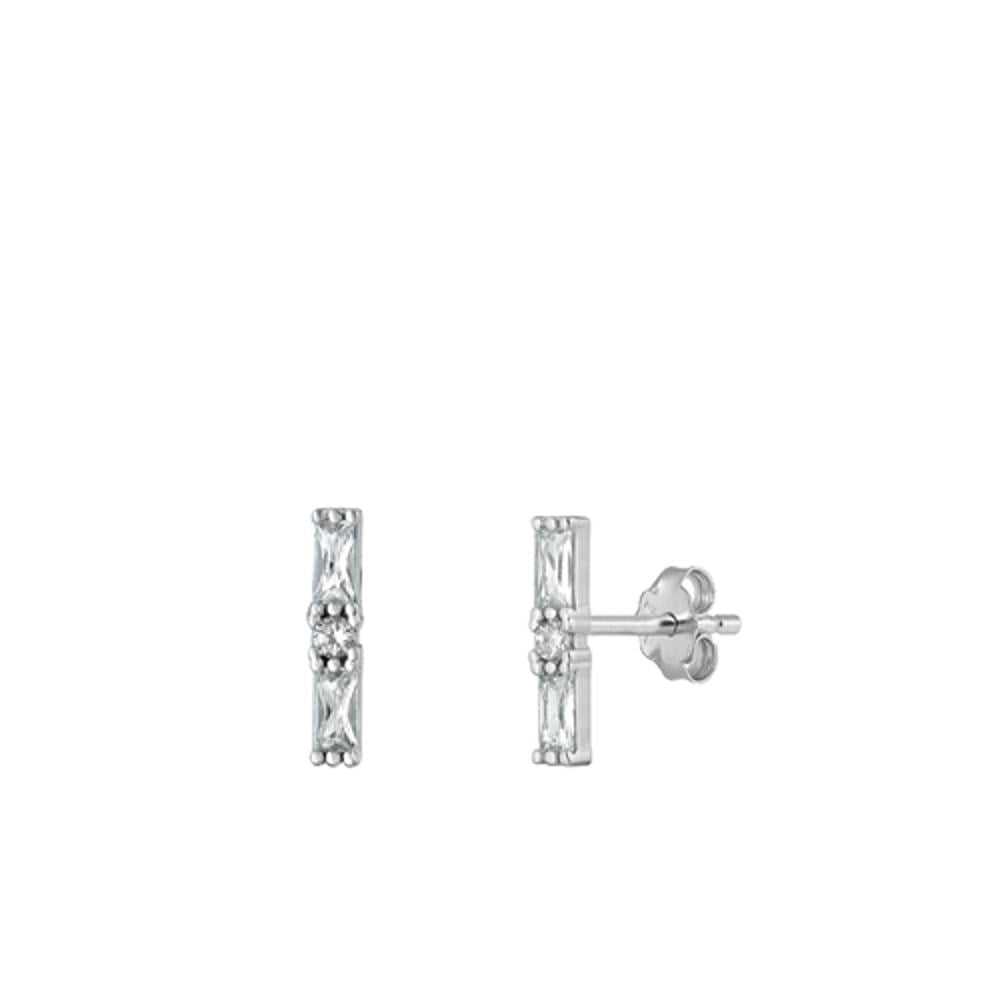 Sterling Silver Clear Cubic Zirconia High Fashon Bar Earrings 925 New Jewelry Female Unisex