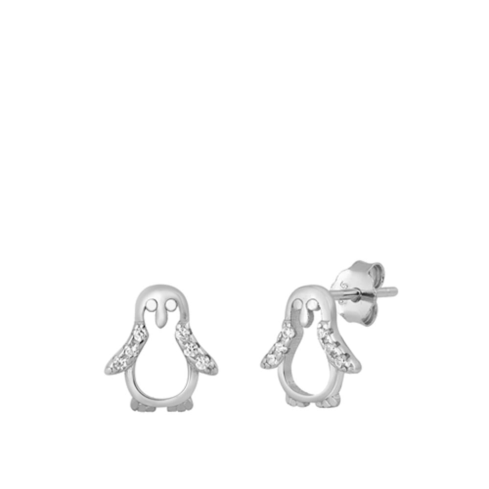 Sterling Silver Clear Cubic Zirconia High Polished Penguin Earrings 925 New Jewelry Female Unisex
