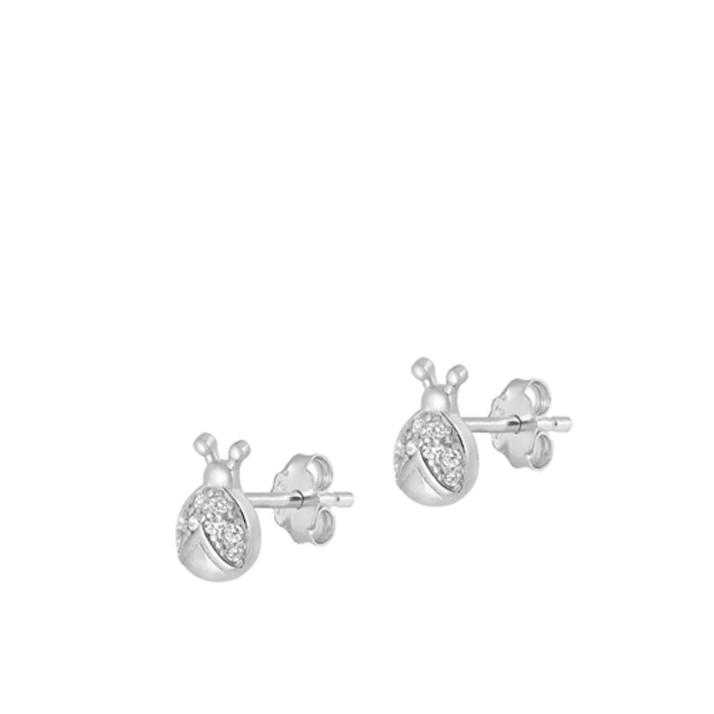 Sterling Silver Clear Cubic Zirconia Ladybug Earrings 925 New Jewelry Female Unisex