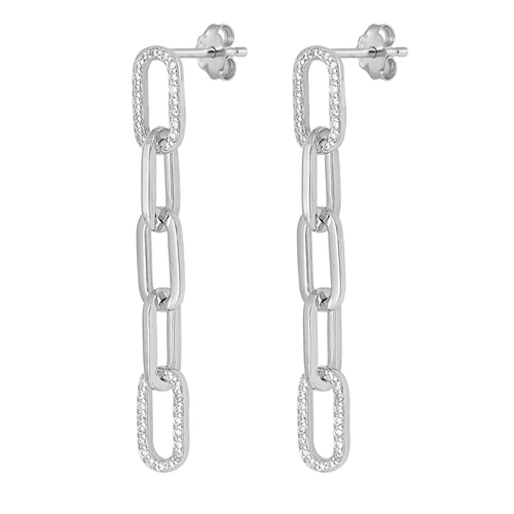 Sterling Silver Clear Cubic Zirconia Paperclip High Polished Earrings .925 New Jewelry Female Unisex