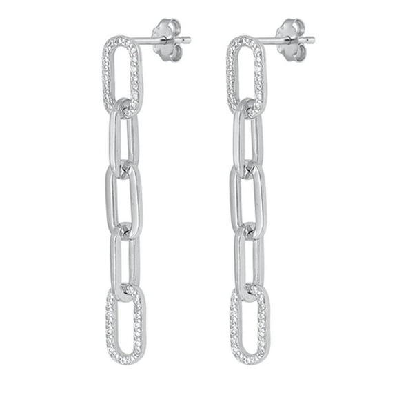 Sterling Silver Clear Cubic Zirconia Paperclip High Polished Earrings .925 New Jewelry Female Unisex