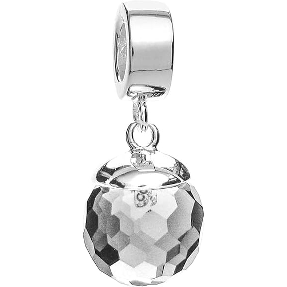 Queenberry Sterling Silver Clear Cubic Zirconia Simulated April Birthstone European Style Dangle Bead Charm