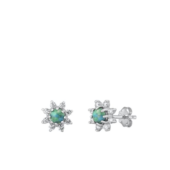 Sterling Silver Clear Cubic Zirconia Simulated Turquoise Star Burst Earrings 925 New Jewelry Female
