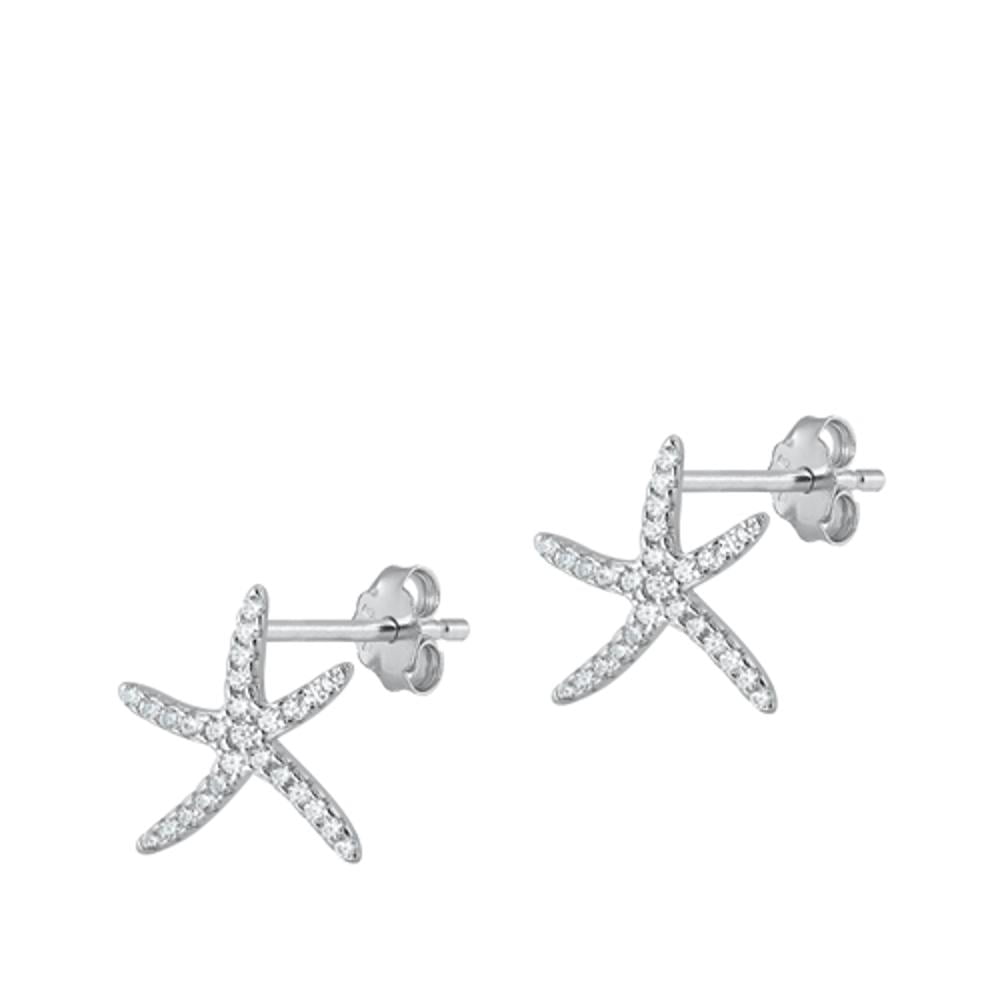 Sterling Silver Clear Cubic Zirconia Starfish Sea Star Ocean Beach Earrings 925 New Jewelry Female