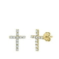 thumbnail image 1 of Sterling Silver Clear Cubic Zirconia Studded Cross Gold-Tone Christian Earrings Jewelry Female, 1 of 3