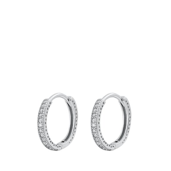 Sterling Silver Clear Cubic Zirconia Studded High Polished Hoop Earrings 925 New Jewelry Female