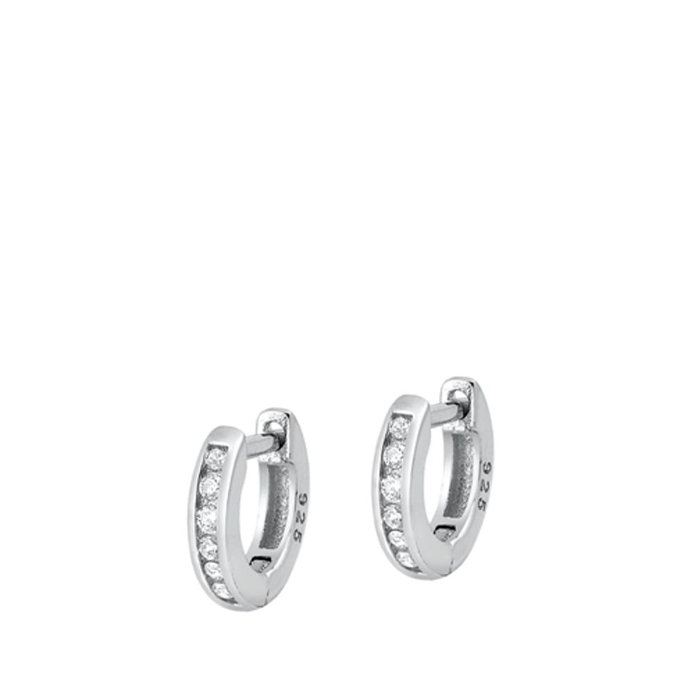 Sterling Silver Clear Cubic Zirconia Studded High Polished Hoop Earrings 925 New Jewelry Female