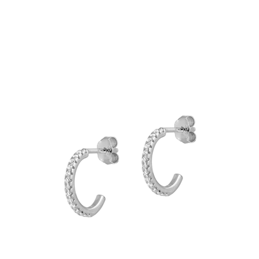 Sterling Silver Clear Cubic Zirconia Studded Huggie High Polished Earrings 925 New Jewelry Female