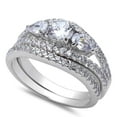 thumbnail image 1 of Sterling Silver Clear Cubic Zirconia Three Stone Split Shank Ring Size 9, 1 of 3