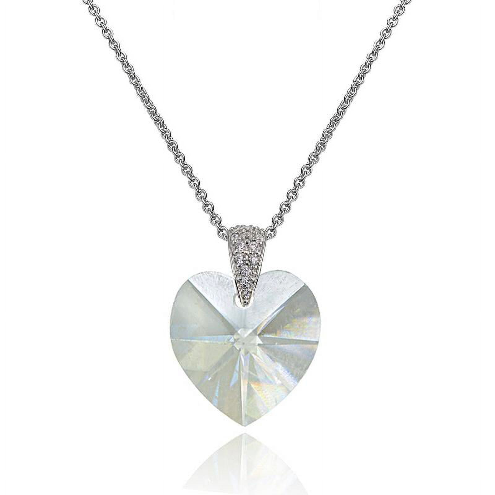 Sterling Silver Clear Heart Necklace Created with Swarovski