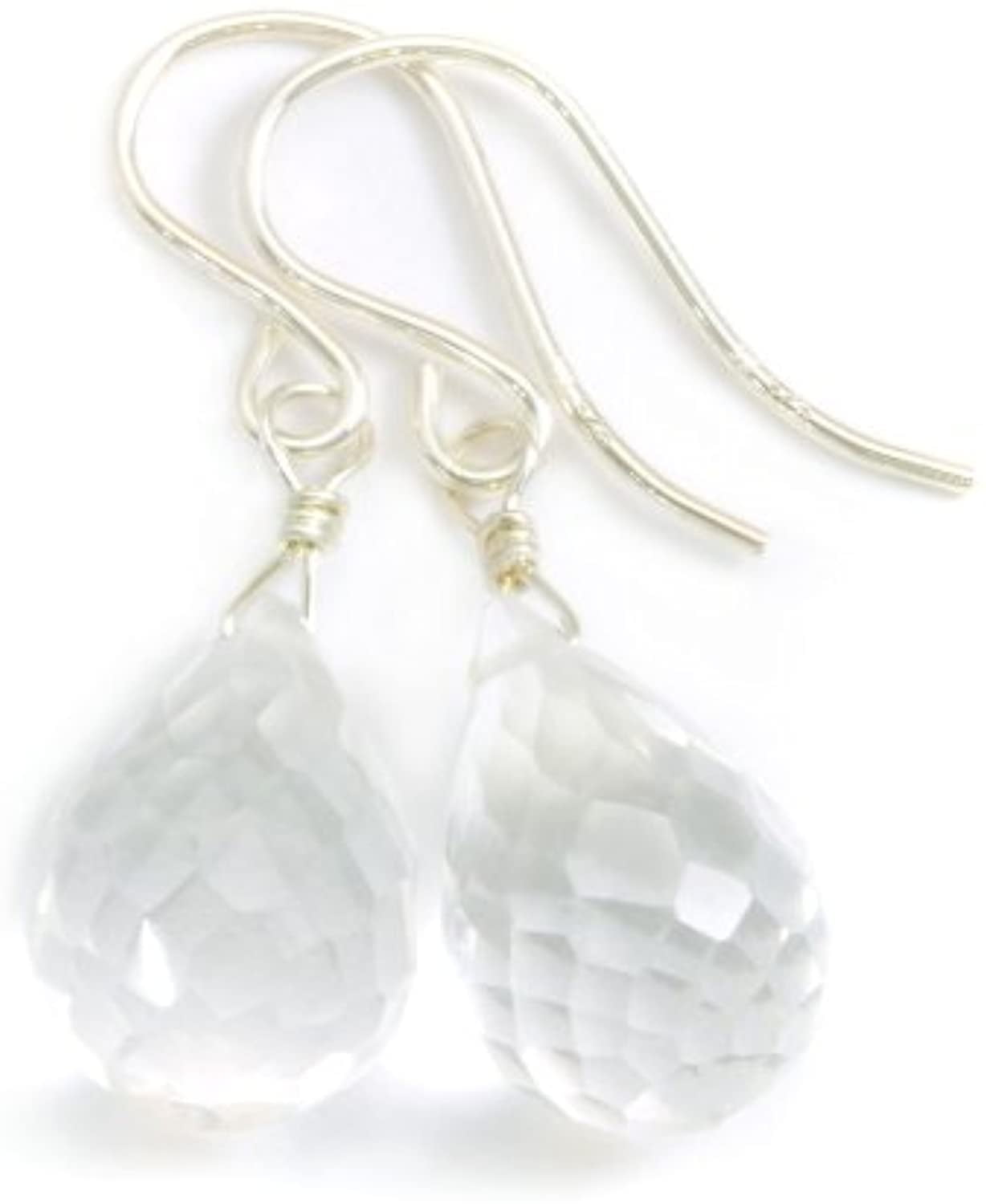 Sterling Silver Clear Quartz Earrings Faceted Rounded Teardrop Drop Dainty Small Briolettes Designed for Adult Women