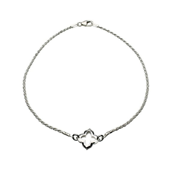 Sterling Silver Clover 1.5mm Diamond-Cut Rope Nickel Free Chain Bracelet Italy 7.5"