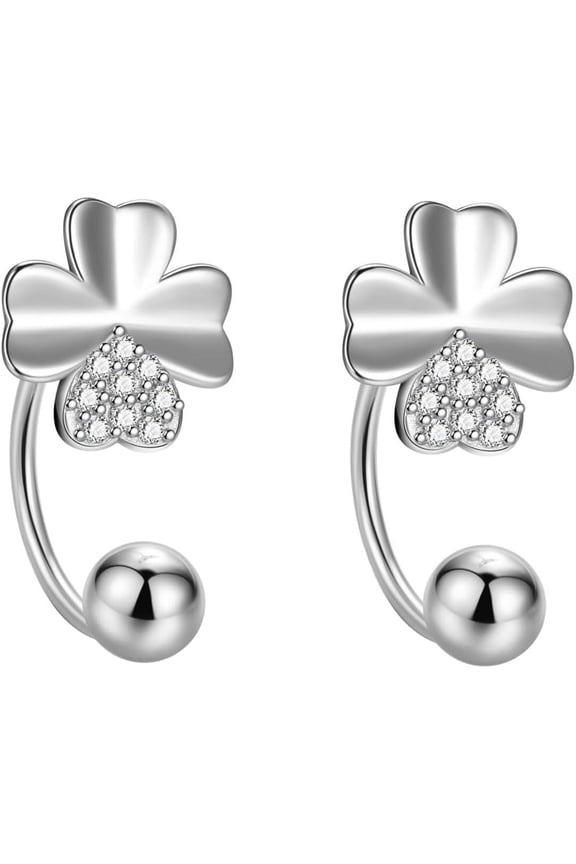 Sterling Silver Clover Leaf Hoop Earrings for Women Teens Leaf Half Hoop Earrings Cartilage Helix Piercing Earrings Ball Screw Backs