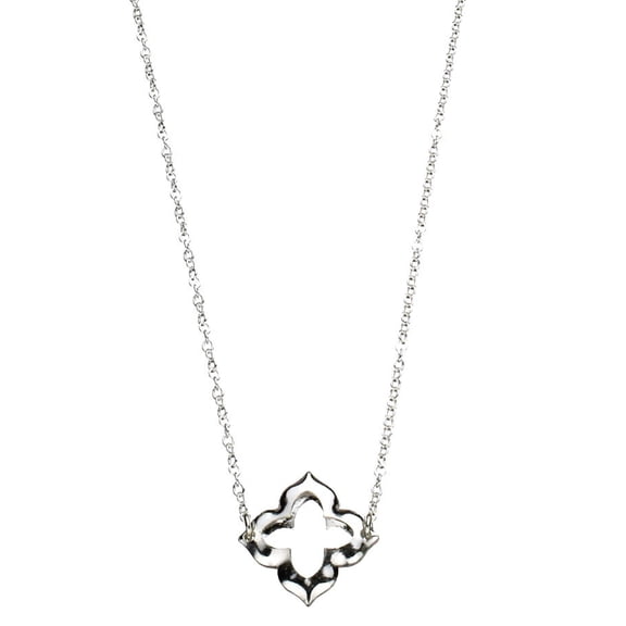 Sterling Silver Clover Link Station Cable Chain Necklace Italy, 18"