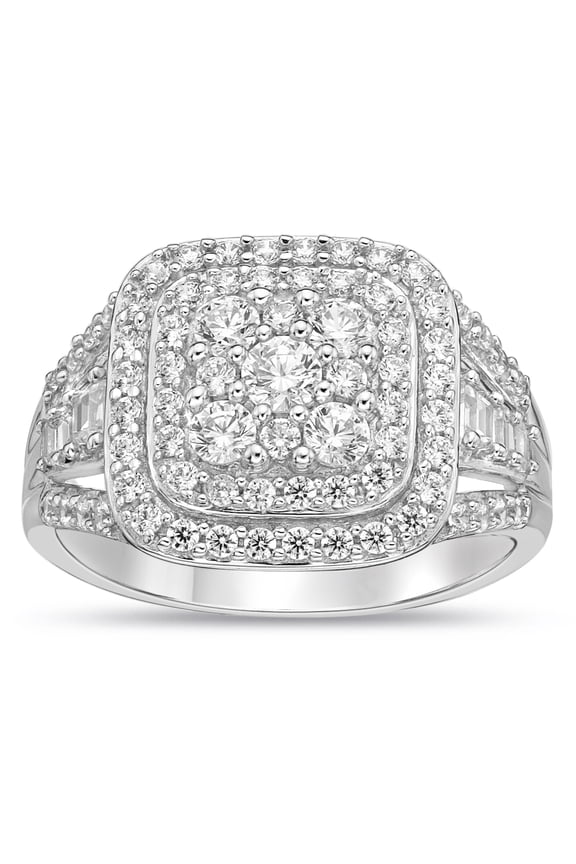 Sterling Silver Cluster Round Simulated Diamond Cocktail Ring