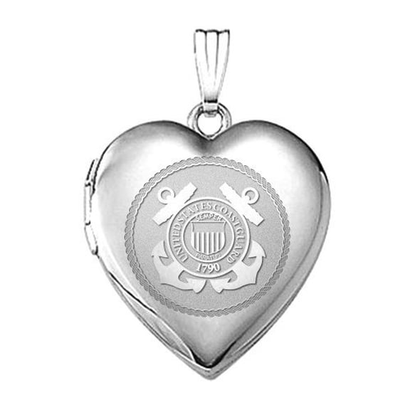 Sterling Silver Coast Guard Heart Locket - 3/4 Inch X 3/4 Inch