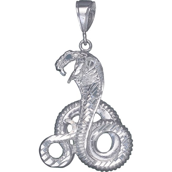 Sterling Silver Cobra Snake Pendant Necklace 2.2 Inches 7 Grams with Diamond Cut Finish and 24 Inch Figaro Chain