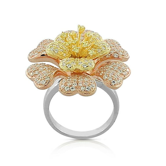 Sterling Silver Cocktail 3D Multi-Color Flower Ring Size: 6