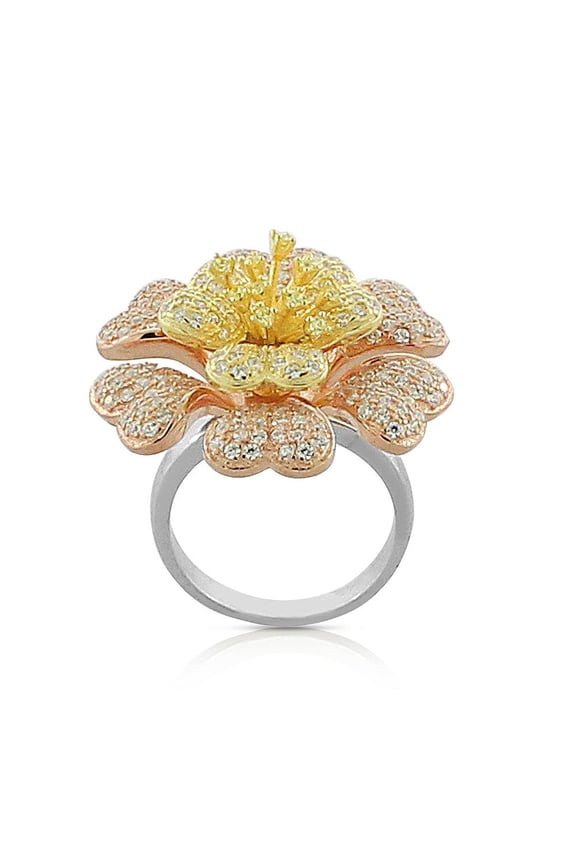 Sterling Silver Cocktail 3D Multi-Color Flower Ring Size: 8