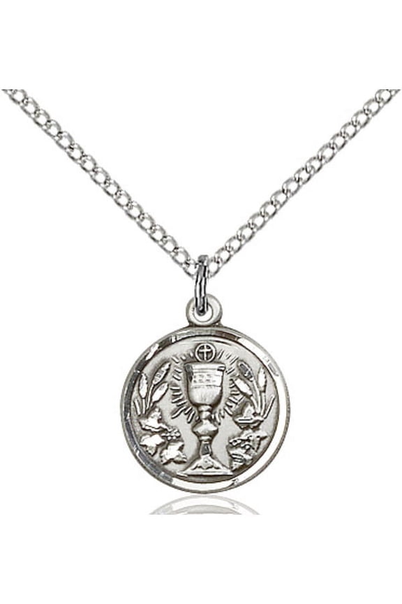 Sterling Silver Communion Chalice Pendant 1/2 x 1/2 inches with Sterling Silver Lite Curb Chain