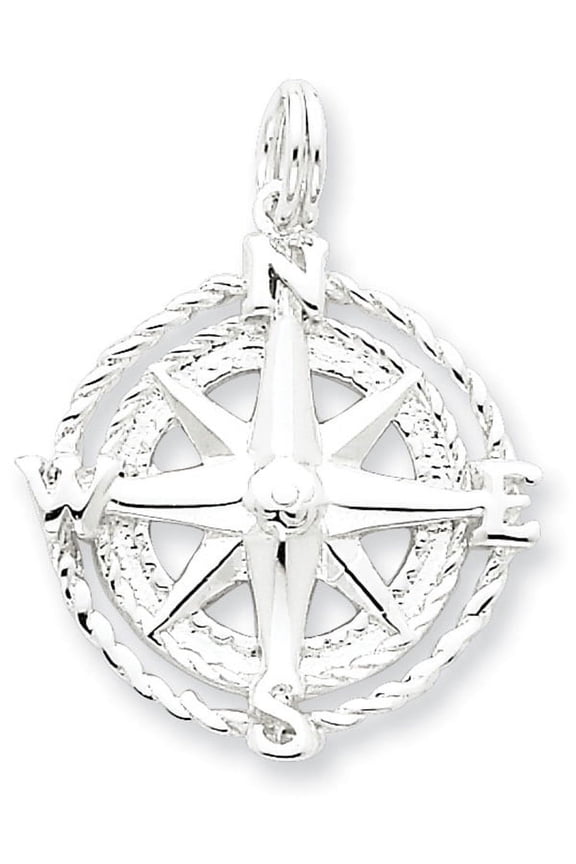 G & W Sterling Silver Rhodium-plated Compass Charm