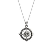 Sterling Silver Compass Pendant Necklace, 18
