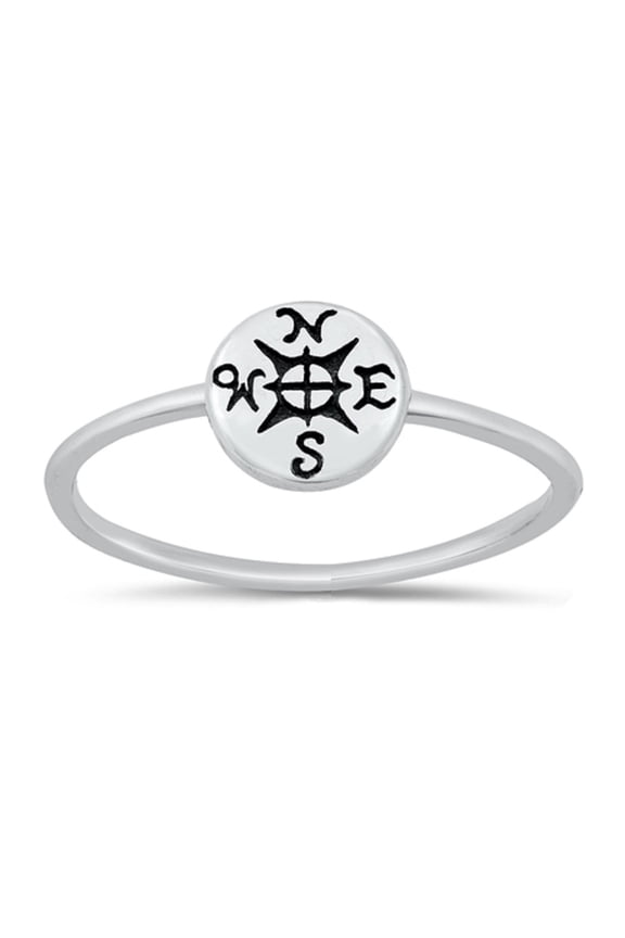 Sterling Silver Compass Solitaire Ring Size 5