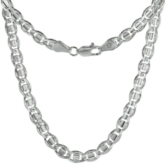 Sterling Silver Concave Cut 5mm Valentin Chain Bracelet for Men Nickel Free Italy 8 inch