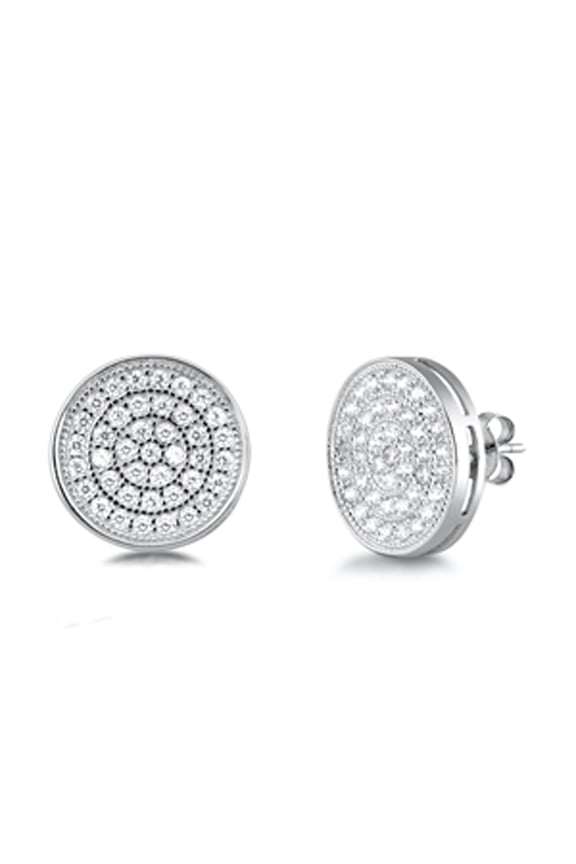 Sterling Silver Concentric Circle Modern Micro Cluster Earrings Clear Cubic Zirconia Jewelry Female