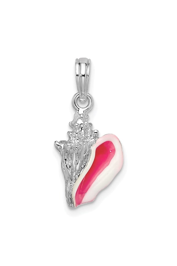 Sterling Silver Conch Shell Pendant Necklace with Pink and White Enamel for Women, Ocean Nautical Jewelry, Tropical Beach Style, Sea Life Charm Accessory