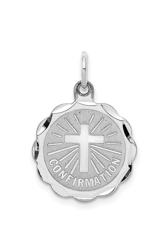 925 Sterling Silver Solid Faceted Polished Laser Etched Confirmation Disc Charm 17x16mm Wide Pendant Necklace for Women
