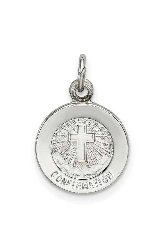 Sterling Silver Confirmation Pendant Necklace with Raised Cross, Radiating Light and Cloud Detail, Religious Medal for Men and Women, Christian Faith Keepsake Jewelry