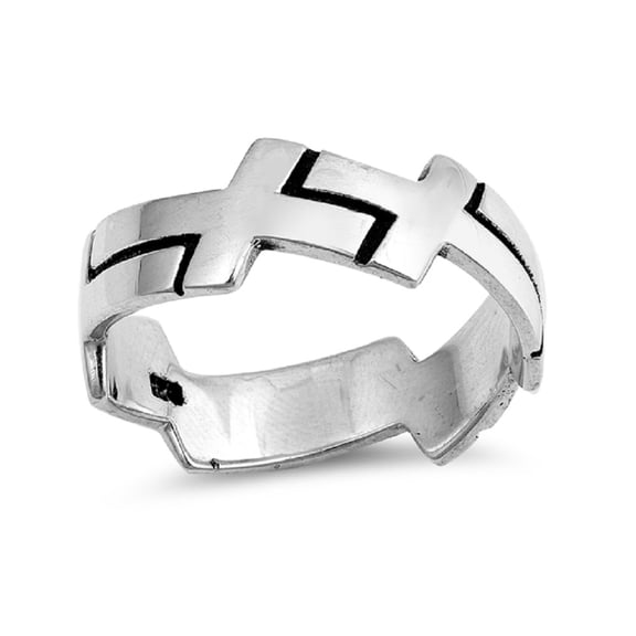 Sterling Silver Connecting Crosses Band Ring