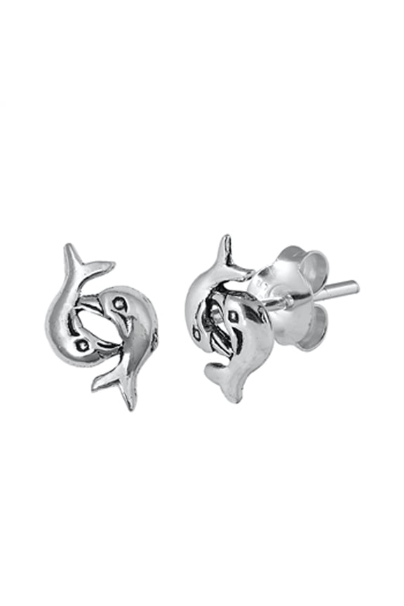Sterling Silver Connecting Dolphin Yin Yang Animal Tropical Stud Earrings Jewelry Female Unisex