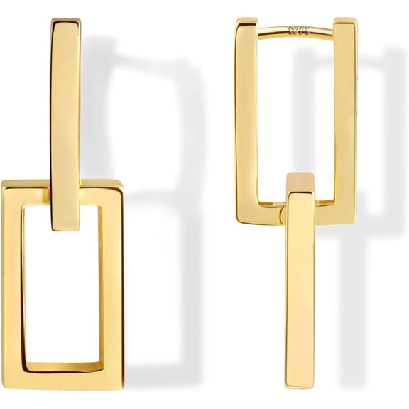 Sterling Silver Convertible Link Drop Dangle Earrings For Women Hypoallergenic Paperclip Dangle Earrings Geometric Rectangle Earrings For Jewelry[Z2901]